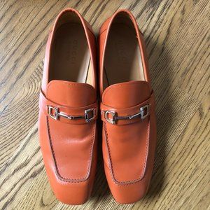 Nearly New Gucci Orange Horse Bit Leather Loafer